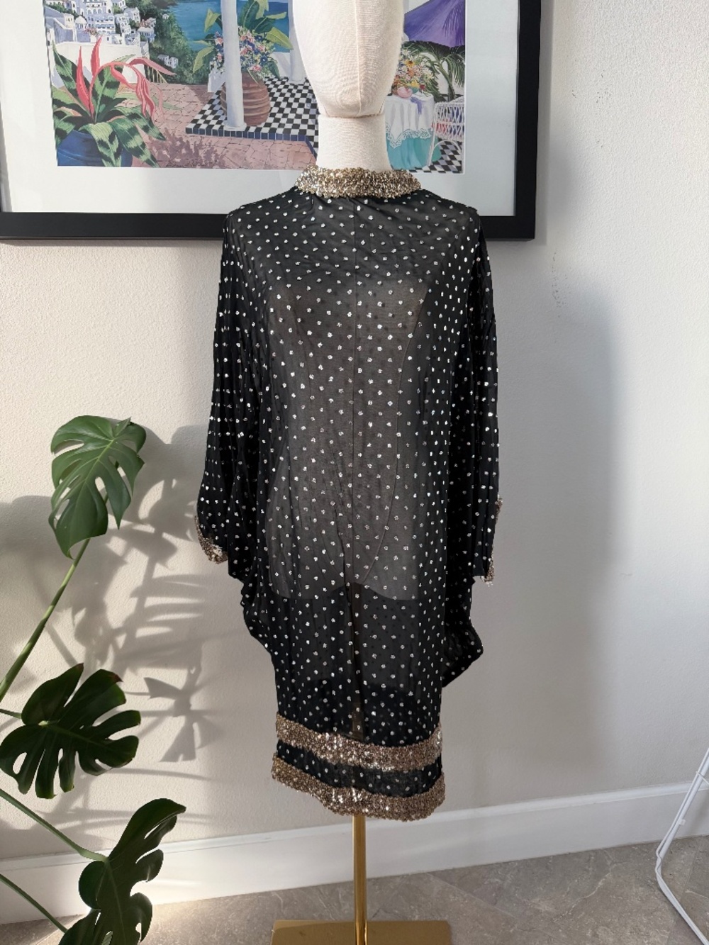 INCREDIBLE 60s Vintage Sheer Sequin Hems Glitter Bubble Dress Russell California